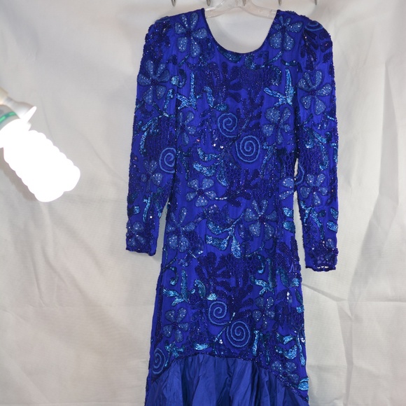 Ashley of London Vintage 100% silk /beaded/sequin Dress SZ L - Picture 4 of 14
